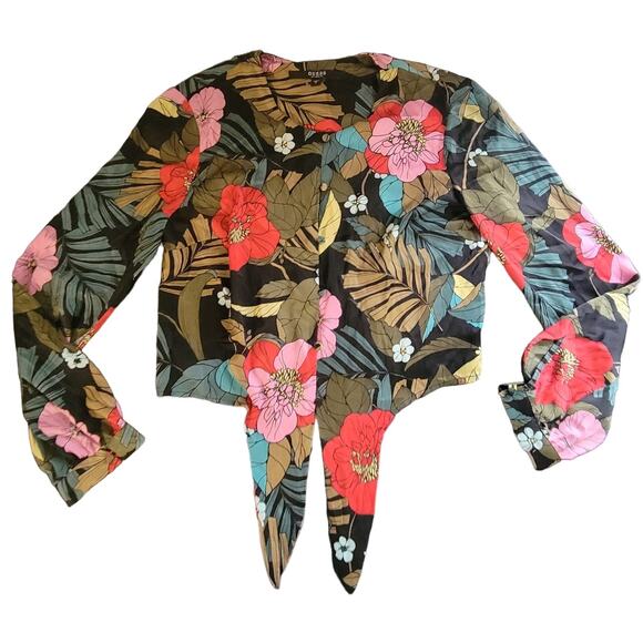 Guess Floral Tie Front Long Sleeve Shirt - Size Small - Picture 1 of 8